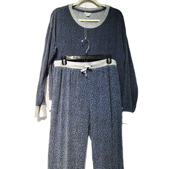 2 Piece Splendid Blue Gray Leopard Long Sleeve Pajama Set Super Comfy M - Picture 2 of 12